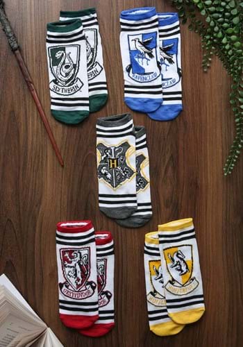 Womens Hogwarts Houses 5-Pair Lowcut White Socks