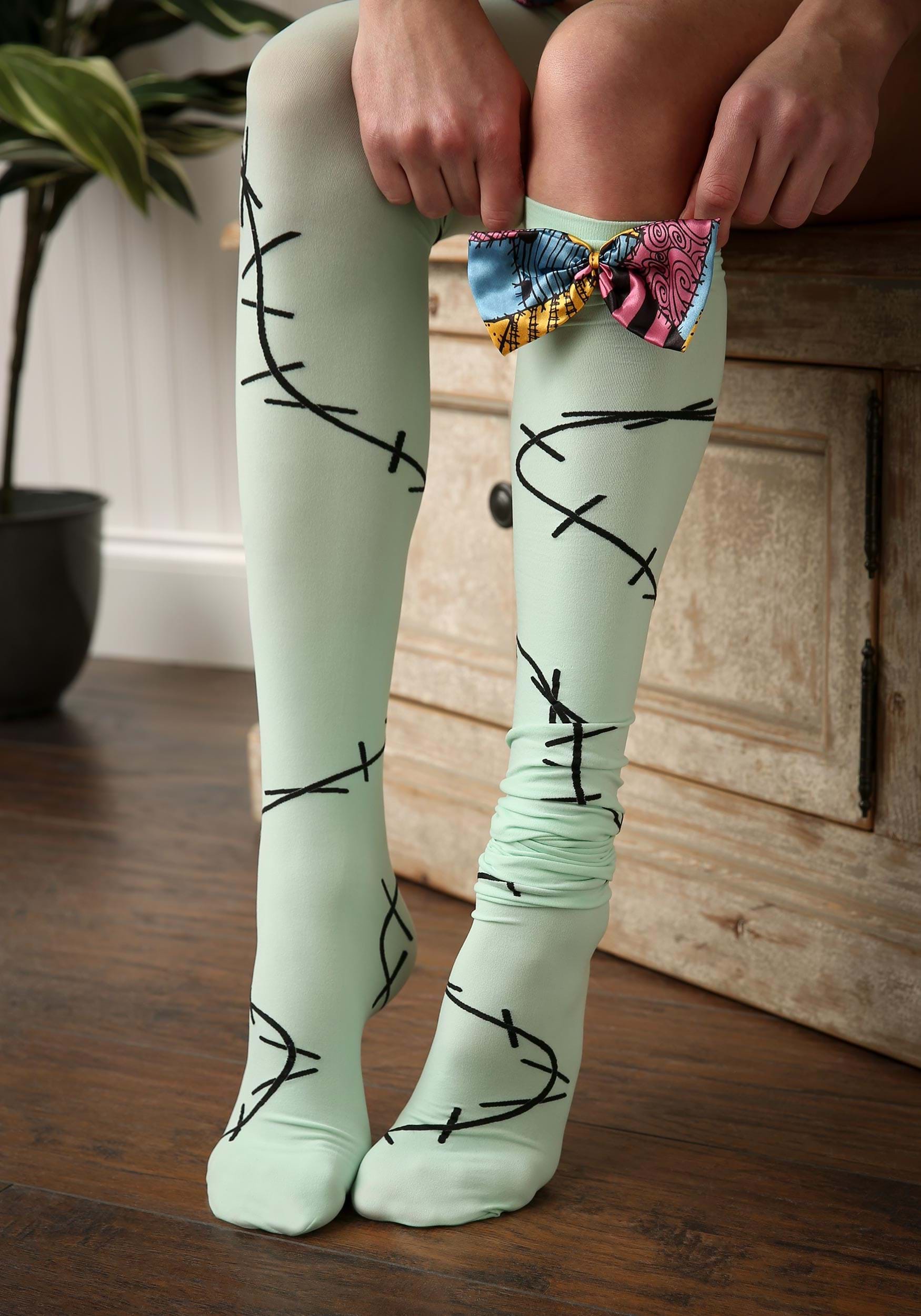 New Disney Nightmare Before Christmas Sally Costume Cosplay Over The Knee Socks