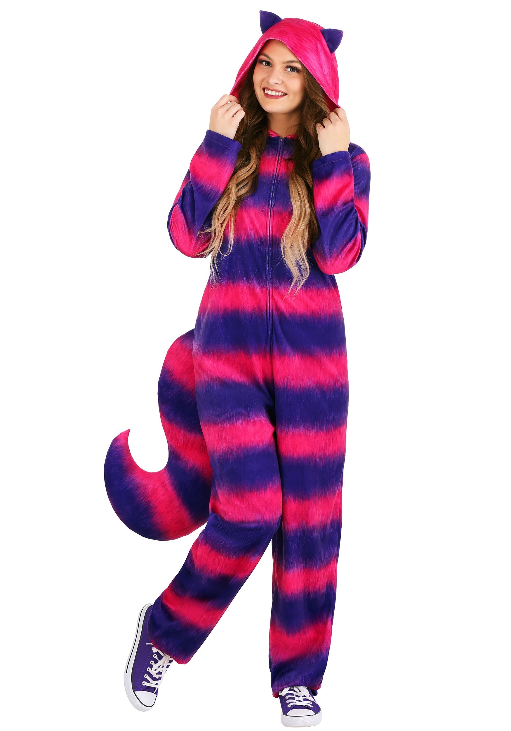 Photos - Fancy Dress CATerpillar FUN Costumes Cheshire Cat Costume Onesie for Adults | Alice in Wonderland 