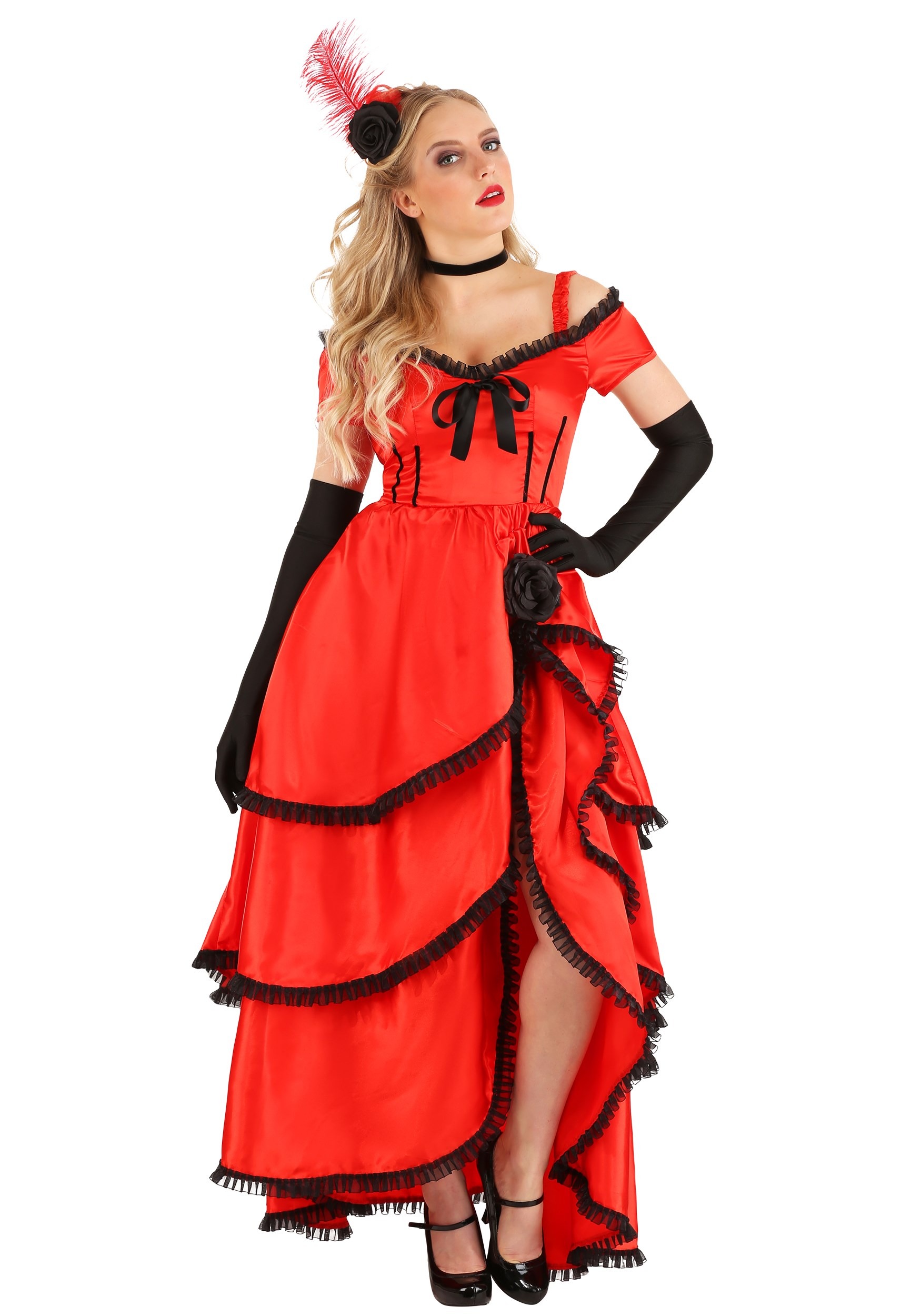 Photos - Fancy Dress Sassy FUN Costumes Women's  Showgirl Costume Dress Black/Red FUN0870AD 