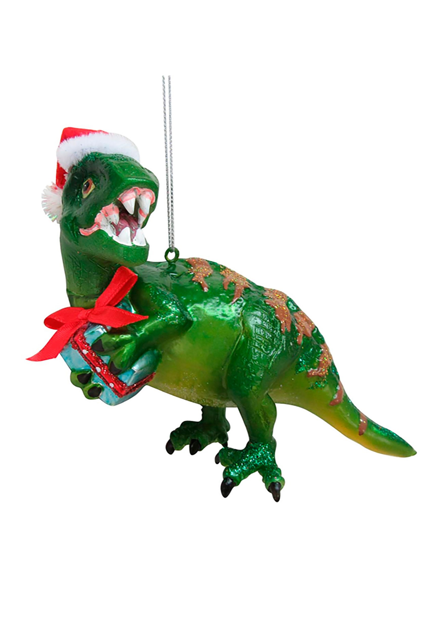 Glass Green Dinosaur Christmas Ornament