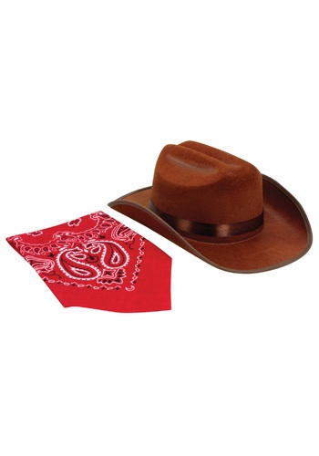 Junior Brown Cowboy Hat and Bandana Set