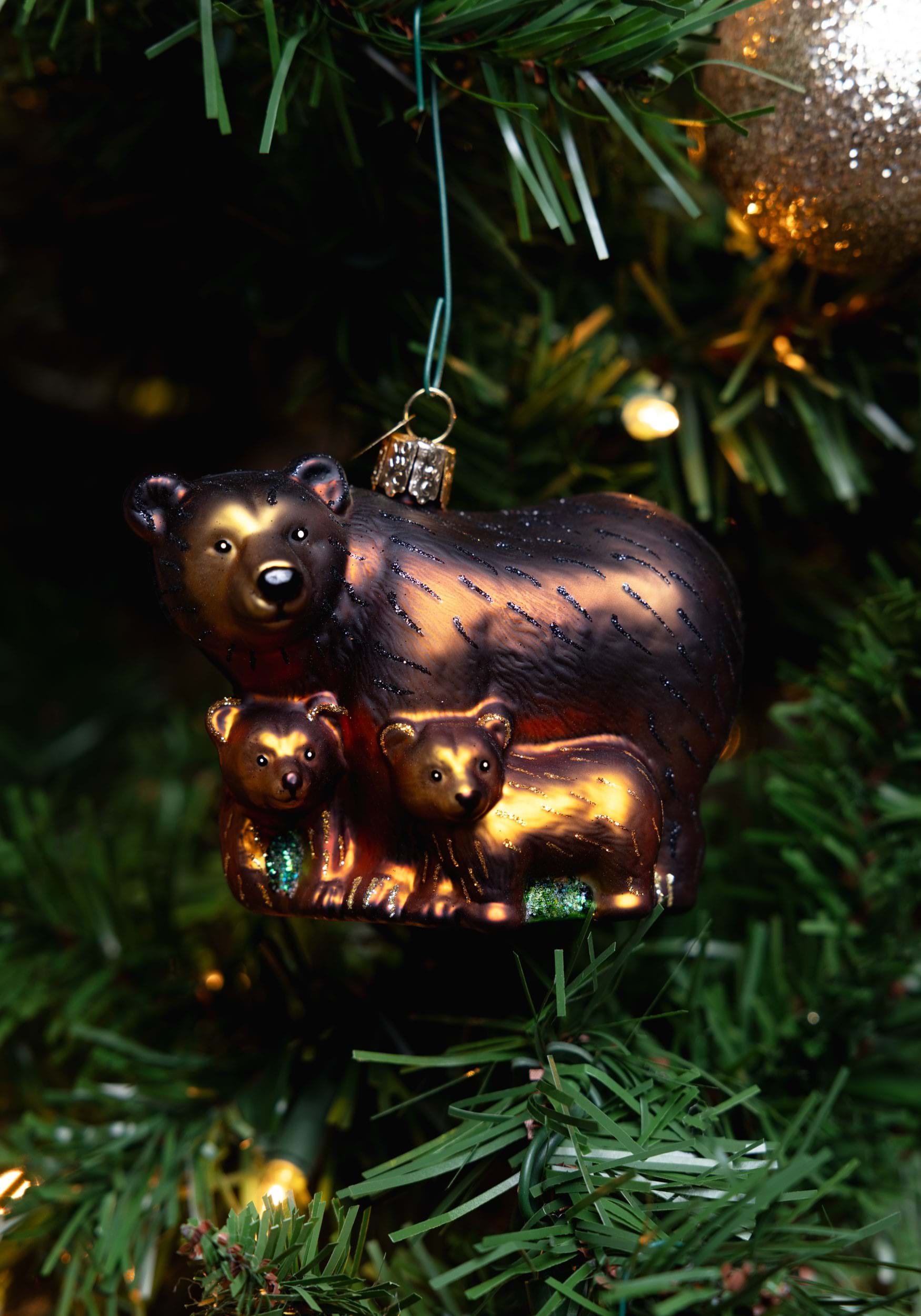Glass Blown Bear with Cubs Ornament