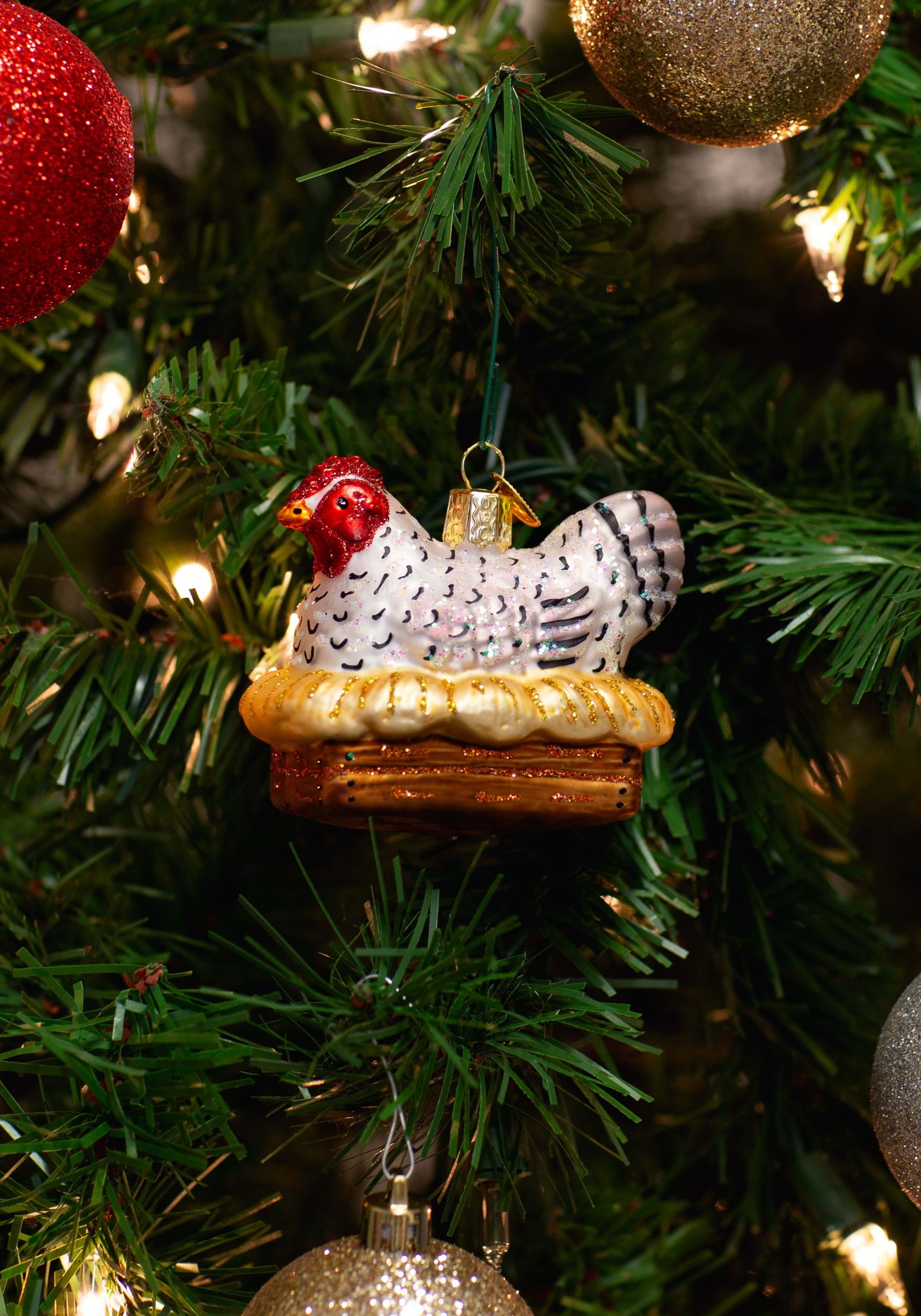 Glass Blown Hen on Nest Ornament