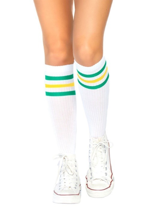 Green and Yellow Striped Athletic Socks