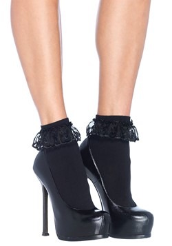 Womens Black Lace Ruffle Ankle Socks