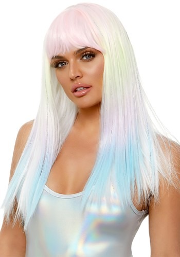 Womens Black Light Pastel Rainbow Wig