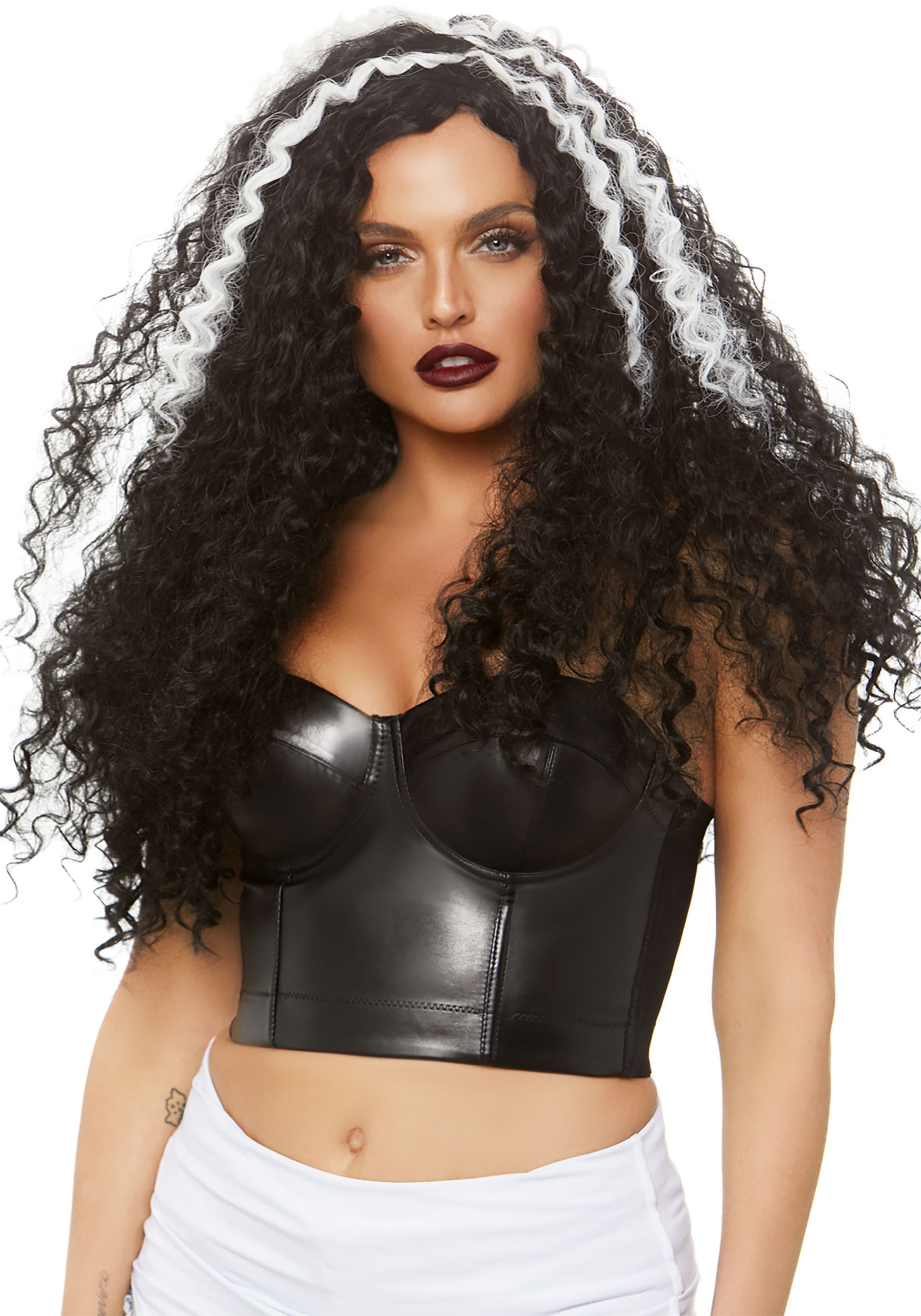 Long Curly Black and White Womens Wig