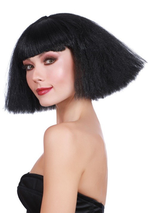 Black Crimped: Wedge Bob Wig 1