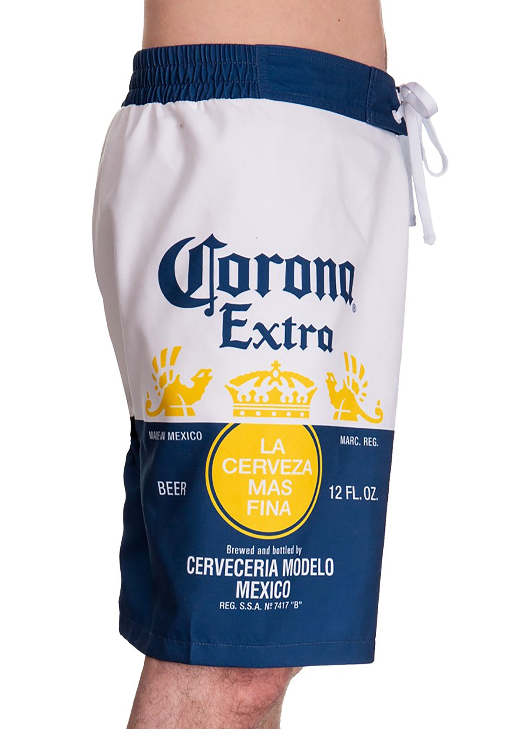 Beach Shorts Beach Wear with Pockets Men Waterproof Swim Trunks Quick Dry Corona-Extra-Beer-Alcohol-Drink-Blue 