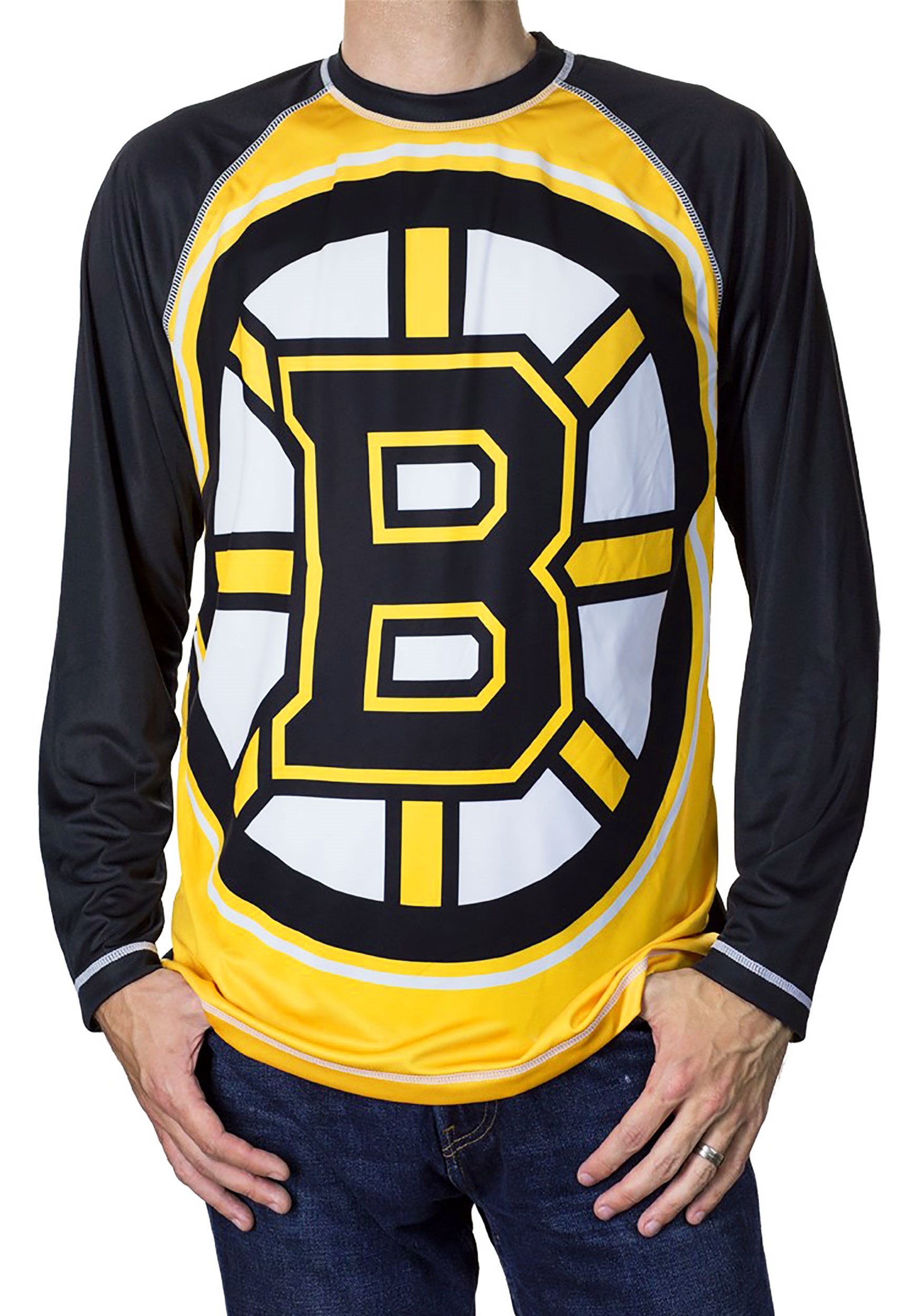 Mens NHL Boston Bruins Long Sleeve Rash Guard T-Shirt