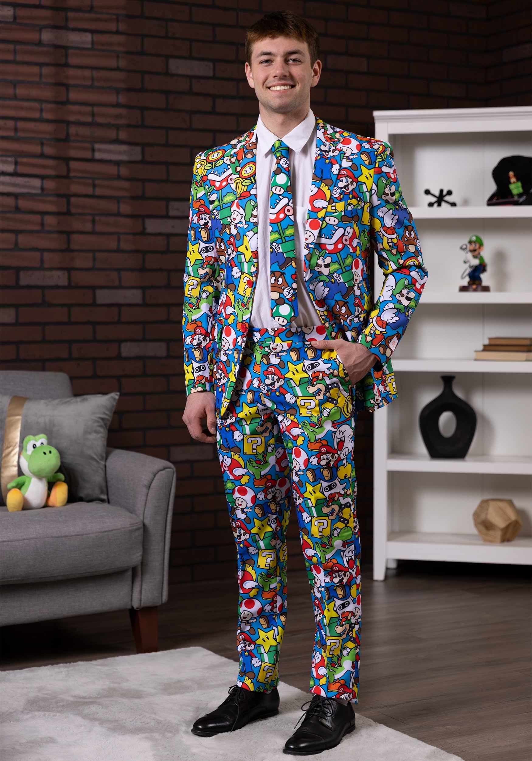 OppoSuits Men's Slim-Fit Novelty Pattern Suit & Tie Set