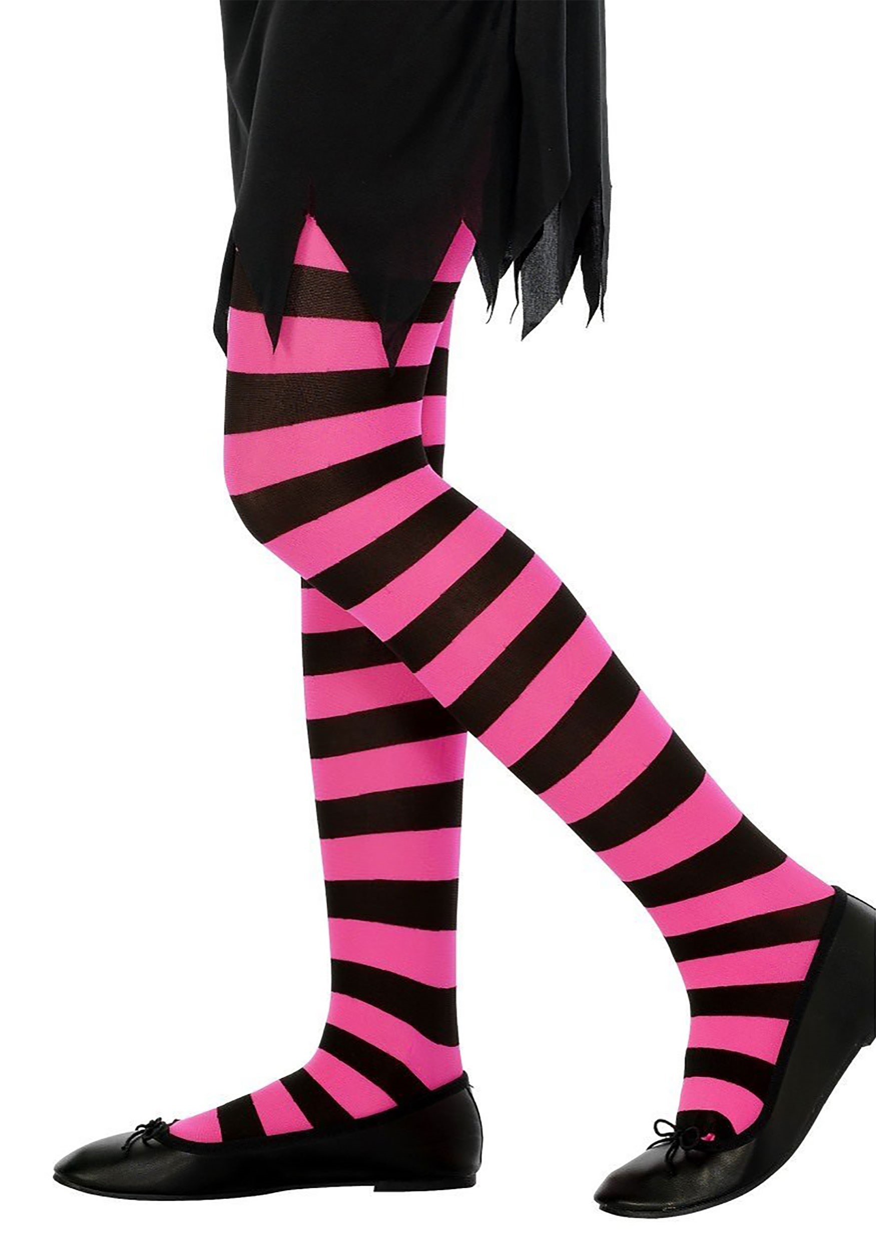 Childrens Pink and Black Striped Tights