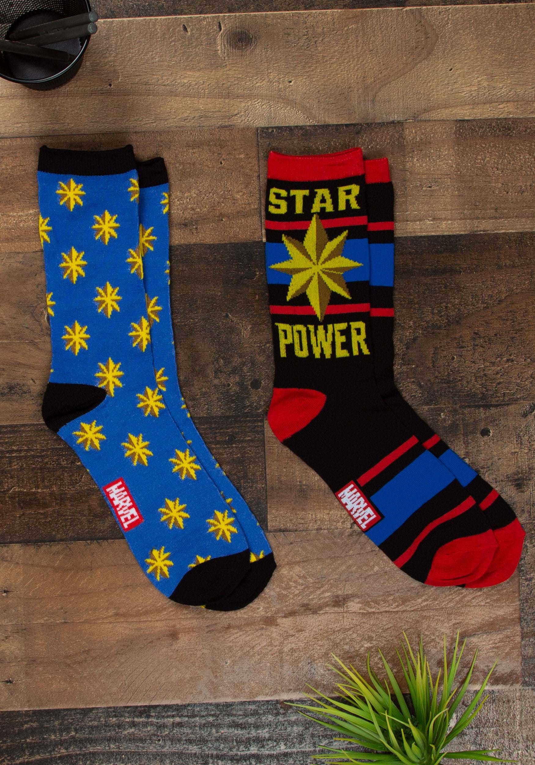 Adult Captain Marvel Star Power Casual Crew Socks