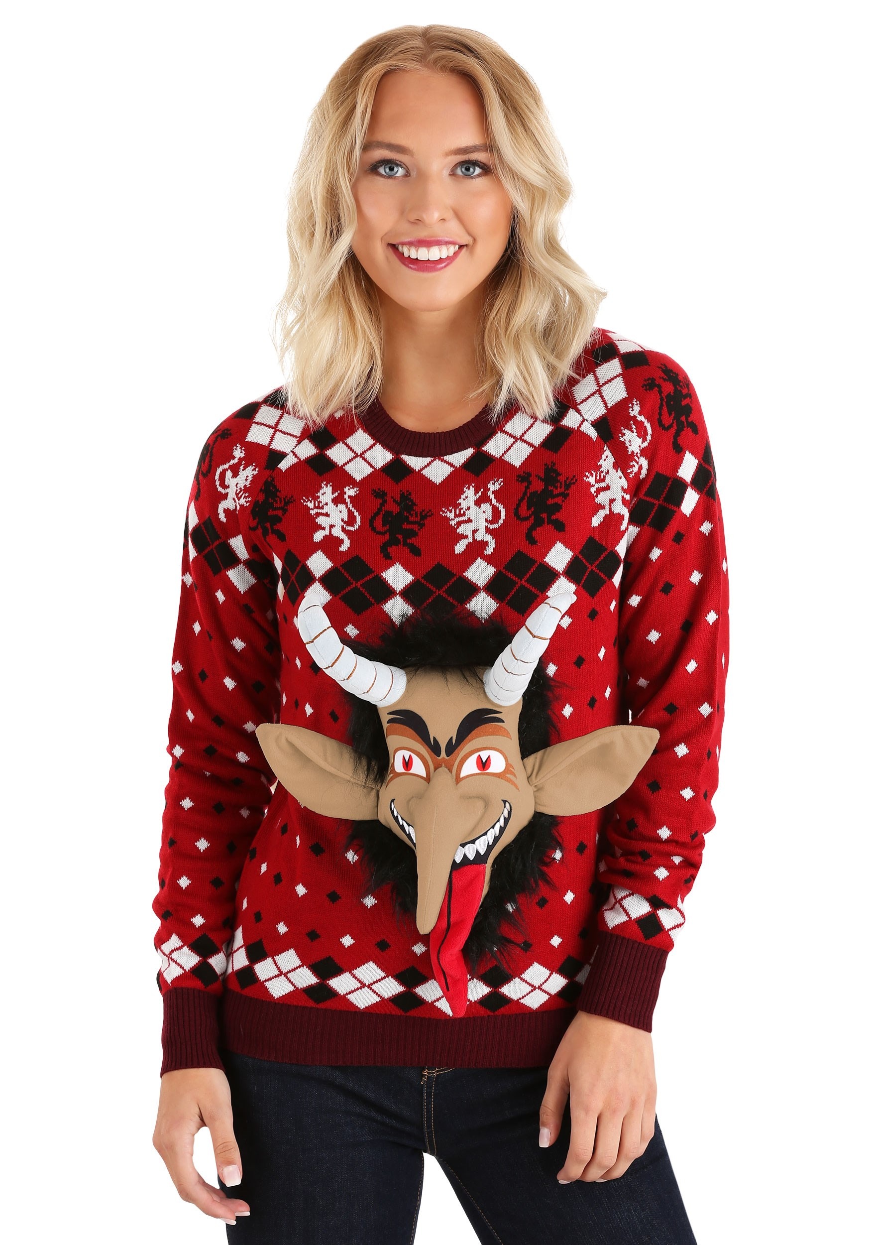Adult Krampus 3D Head Ugly Christmas Sweater