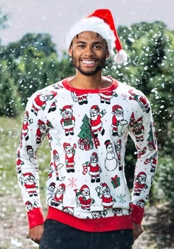 Adult Repeating Santa Pattern Ugly Christmas Sweater