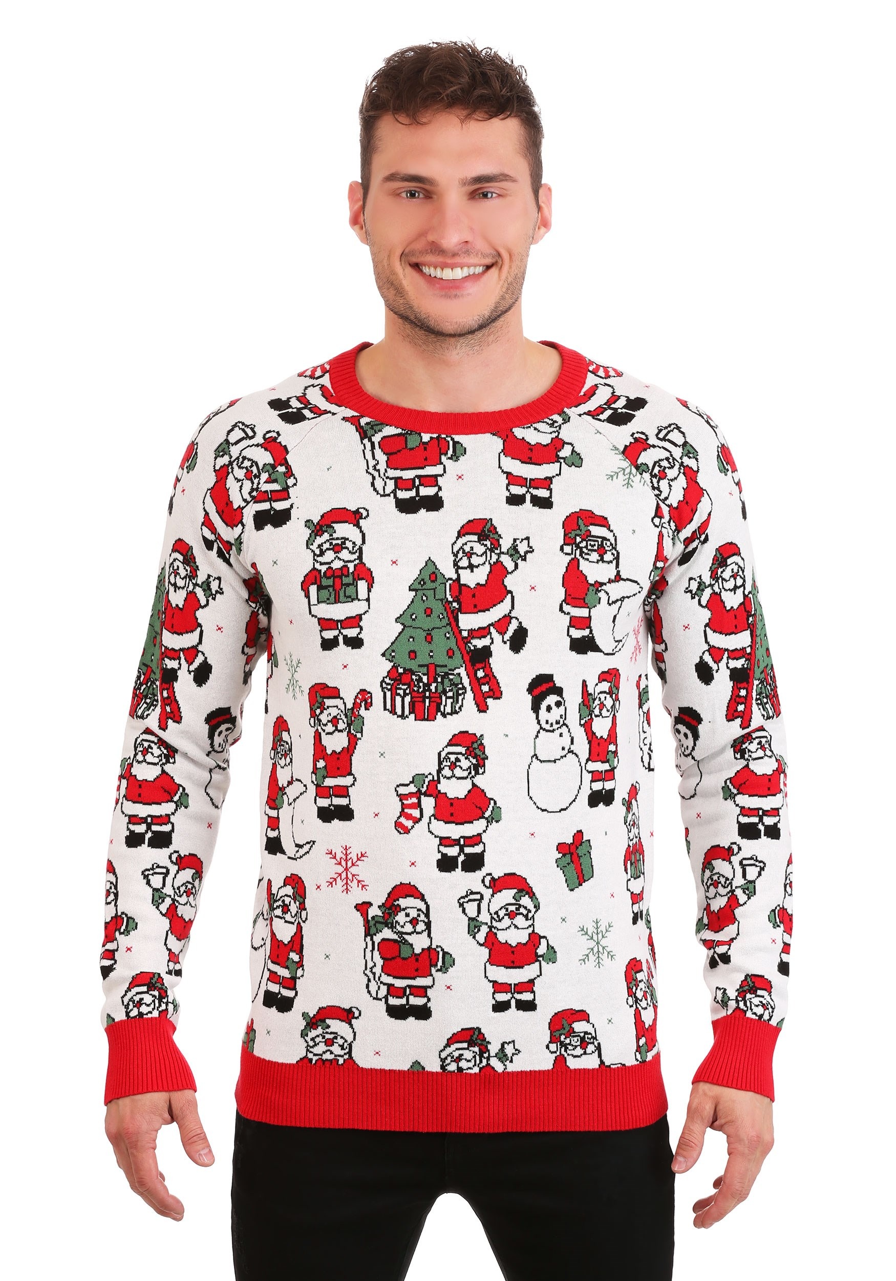 Repeating Santa Pattern Adult Ugly Christmas Sweater