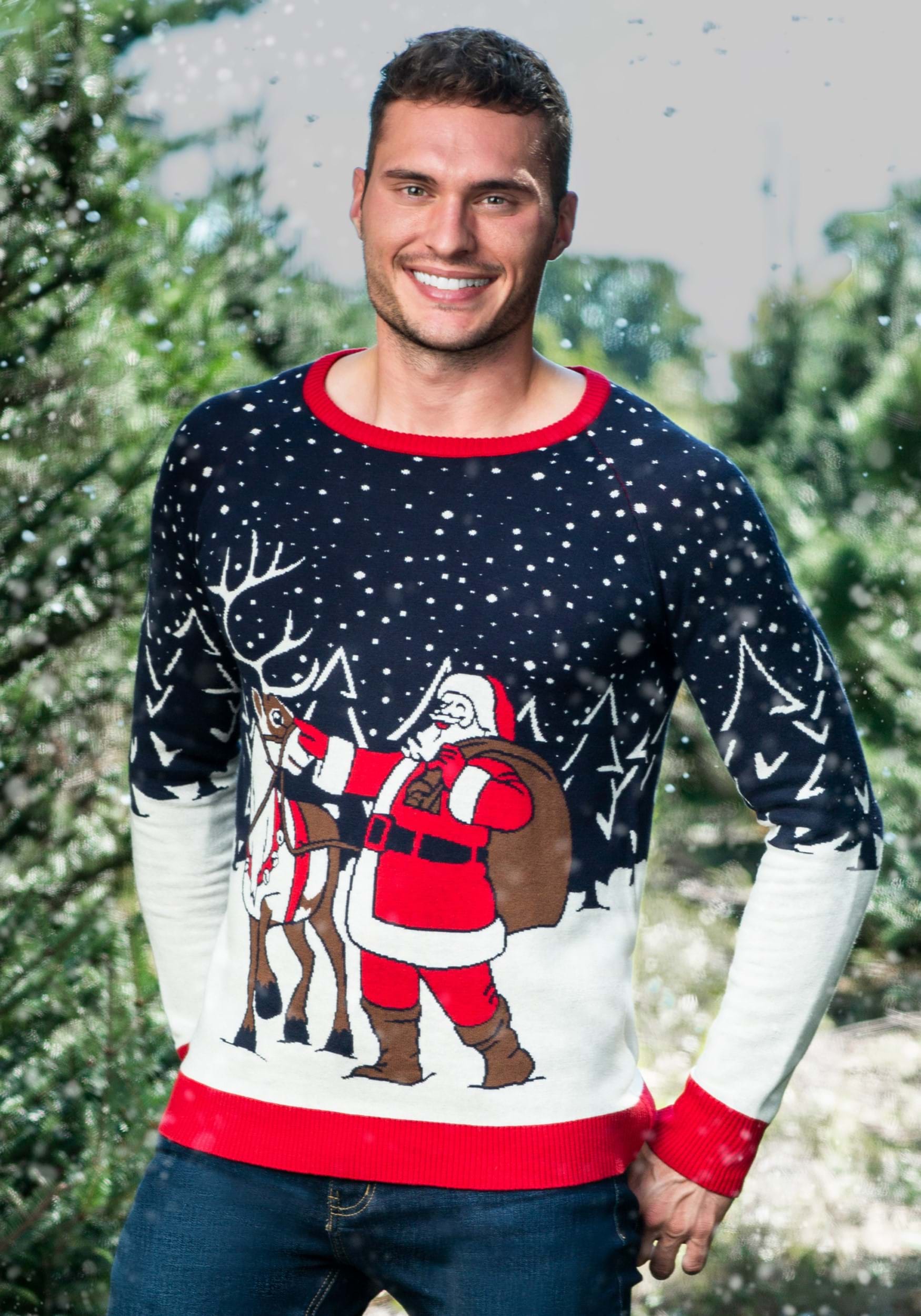 SoCal Look Youth Ugly Christmas Sweater Santa Reindeer Pullover Black 