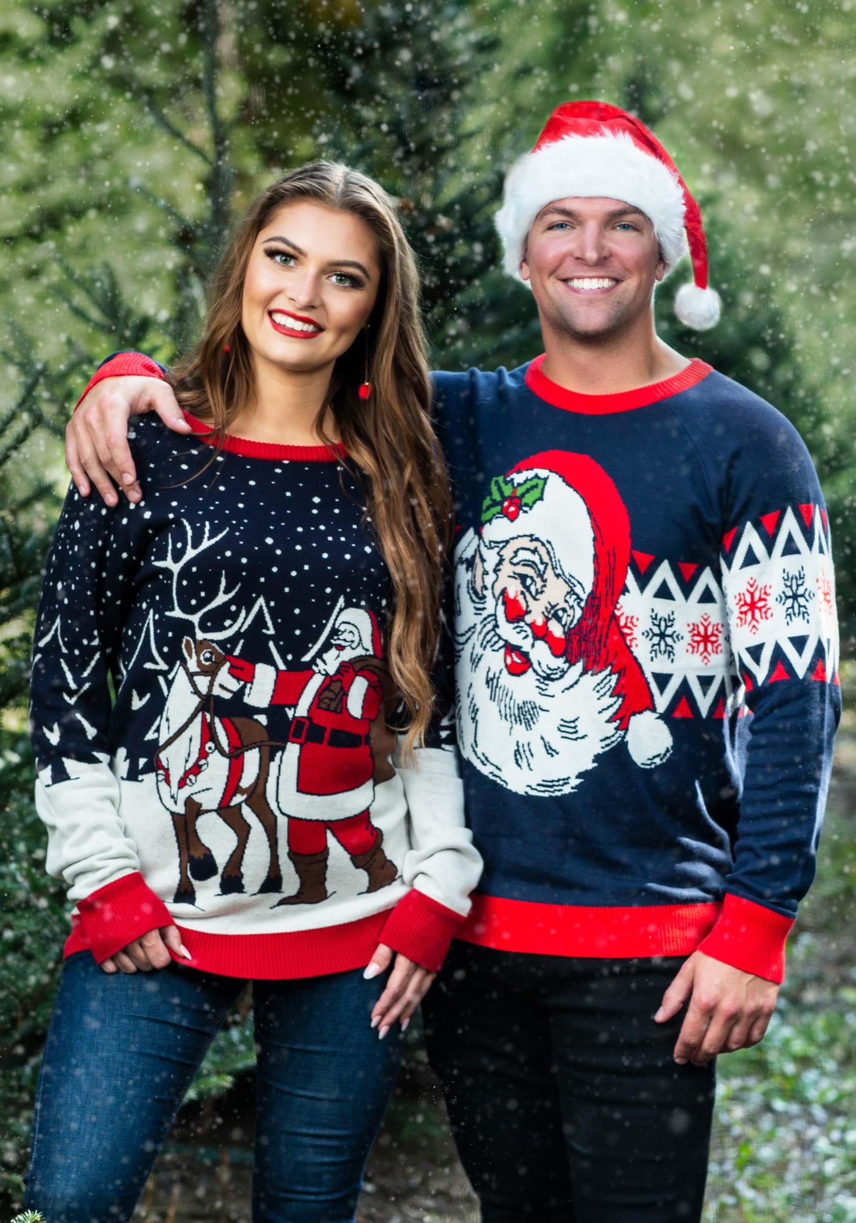 Vintage Santa & Reindeer Adult Ugly Christmas Sweater