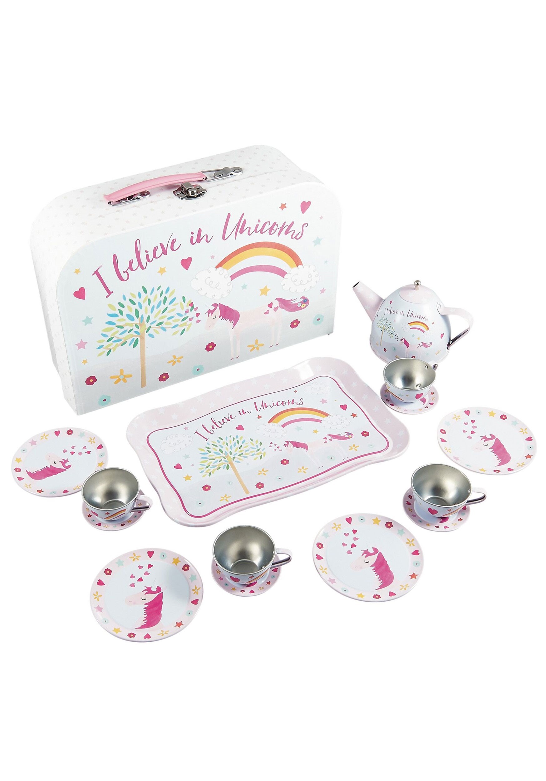 15pc Fairy Unicorn Tin Tea Set in Case