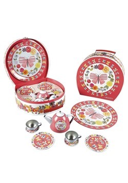 Butterflies 9pc Tin Tea Set in Round Case
