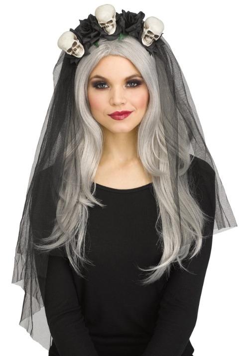 Black Horror Bridal Skull Veil