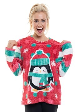 Ugly Christmas Penguin Womens Fleece Pullover