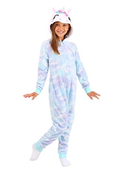 Girls Hooded Unicorn Blue Cloud Print Sleeper