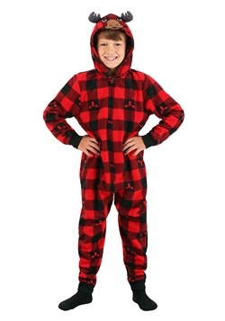 Boys Red Checkered Moose Hooded Blanket Sleeper