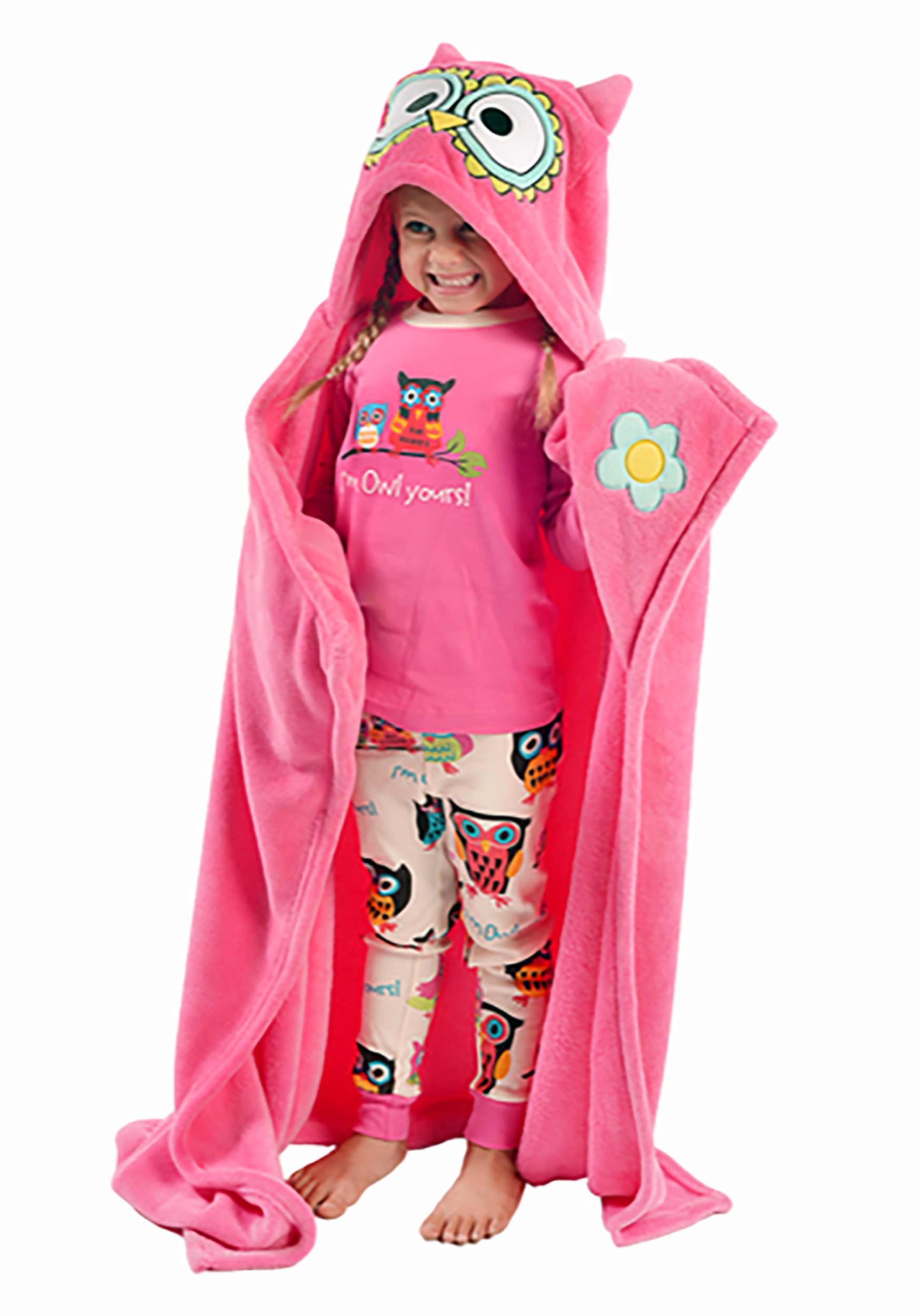 Critter Kids Pink Owl Hooded Blanket