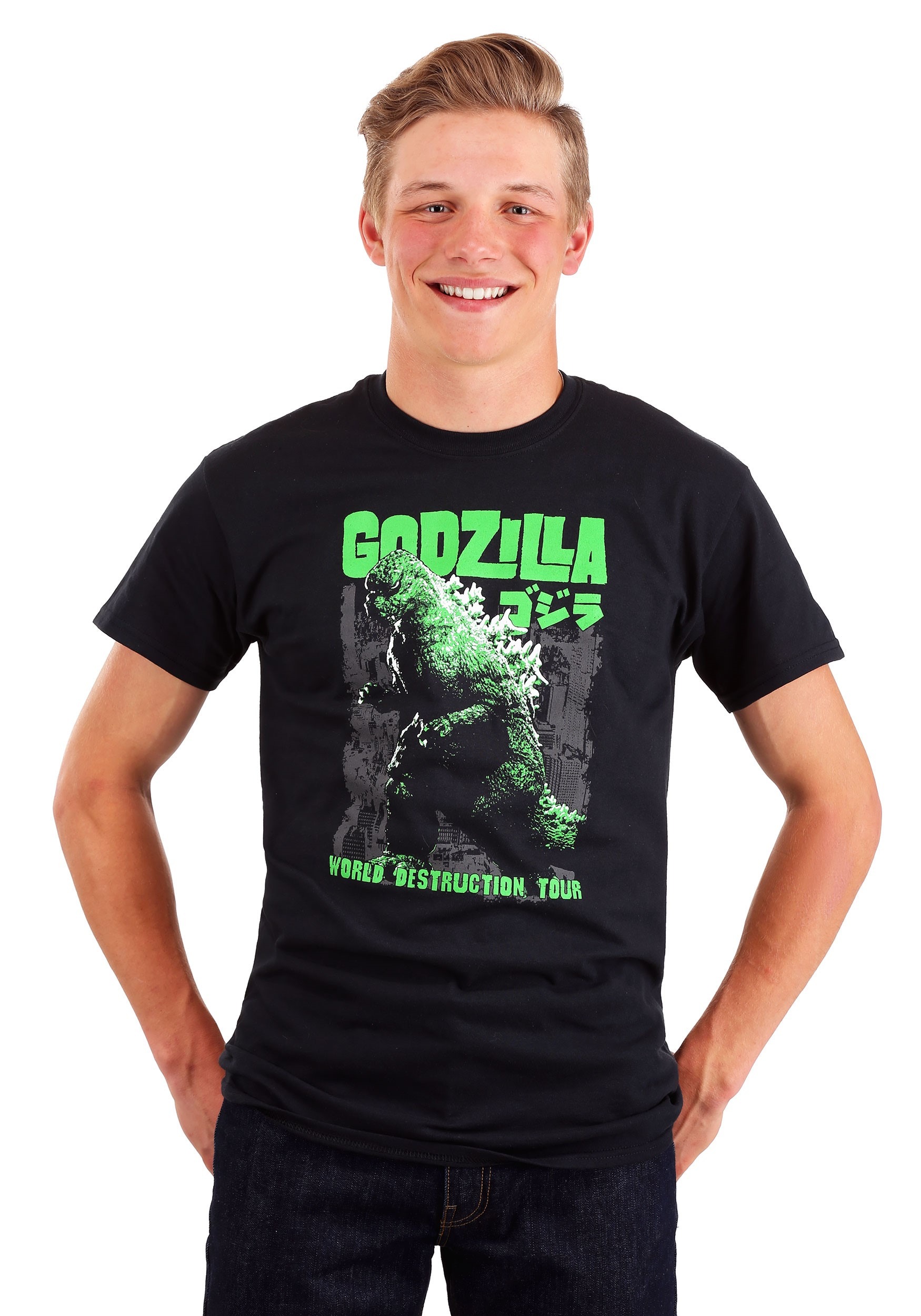 World Destruction Tour Mens Godzilla Black T-Shirt