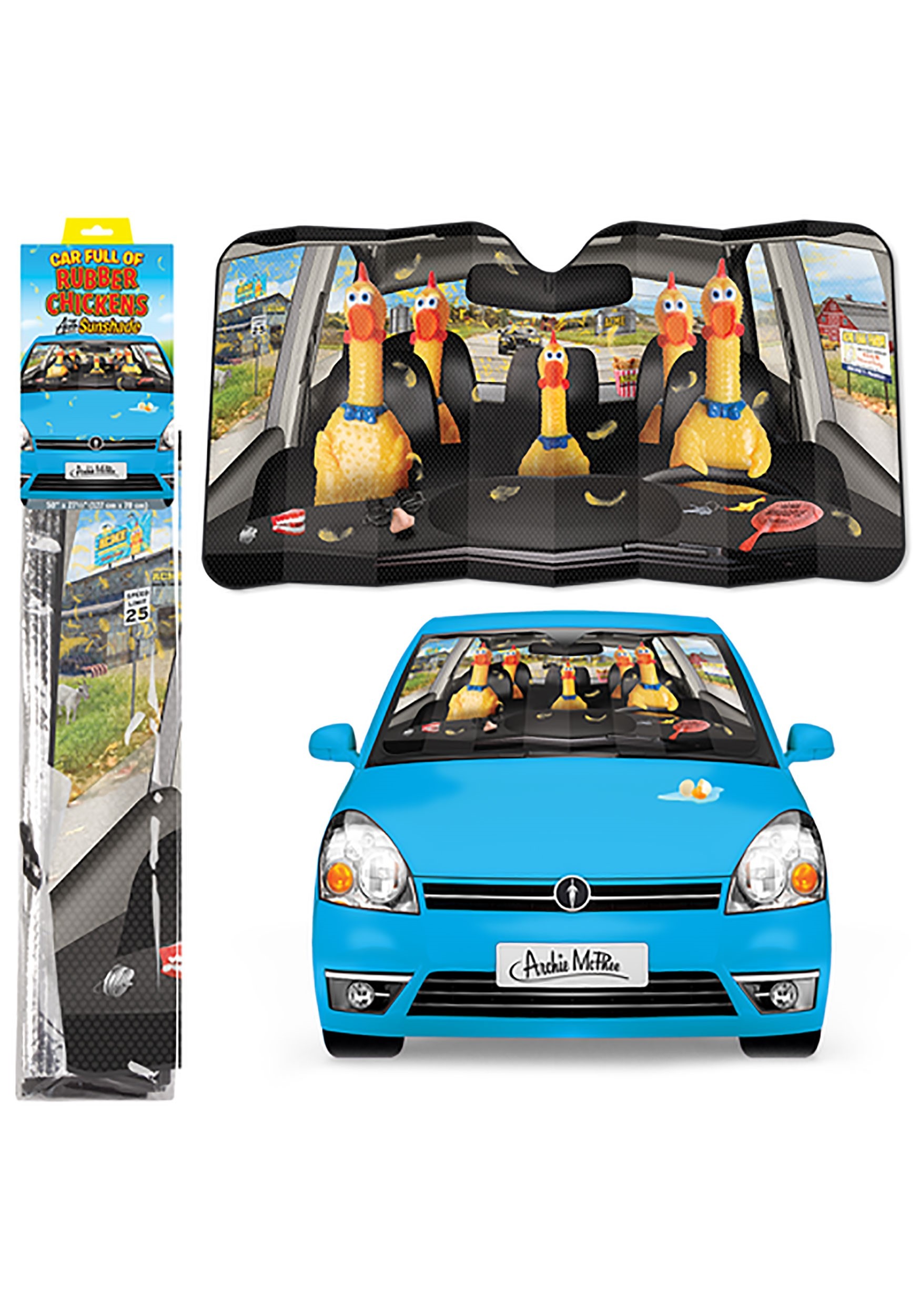 Car Full of Rubber Chickens Auto Windshield Sunshade