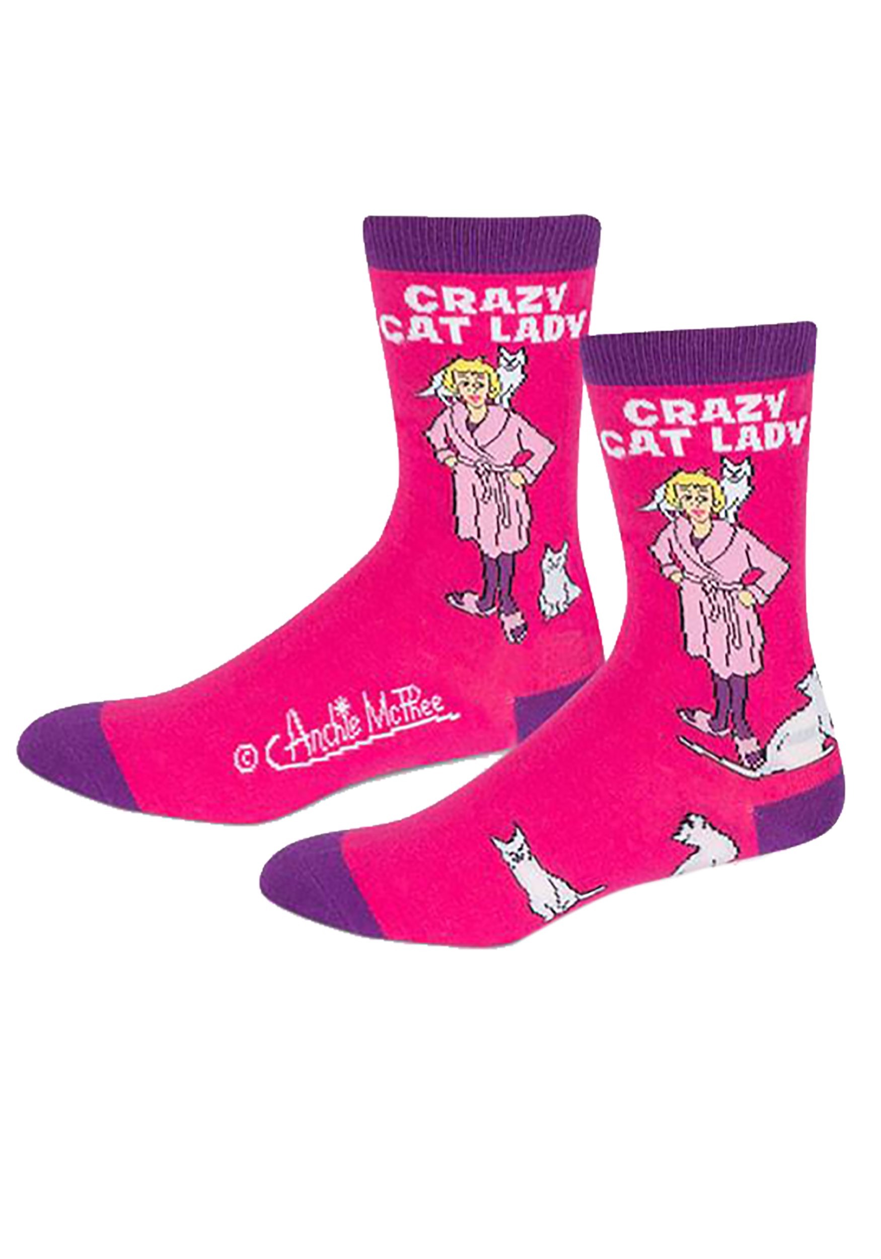 Crazy Cat Lady Womens Crew Socks Pink