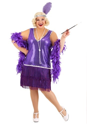 Womens Plus Size Purple Flapper Costume