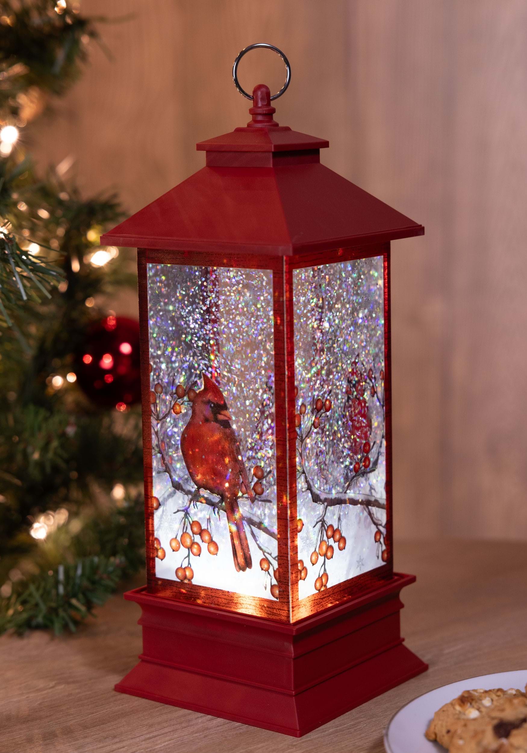 Light Up LED Shimmer Cardinal Lantern Christmas Decor
