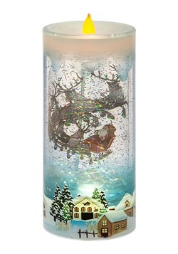 Lighted LED Shimmer Rotating Santa Scene Pillar Candle