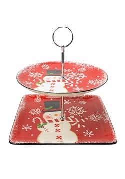 Two-Tier Snowman Ceramic Serving Tray