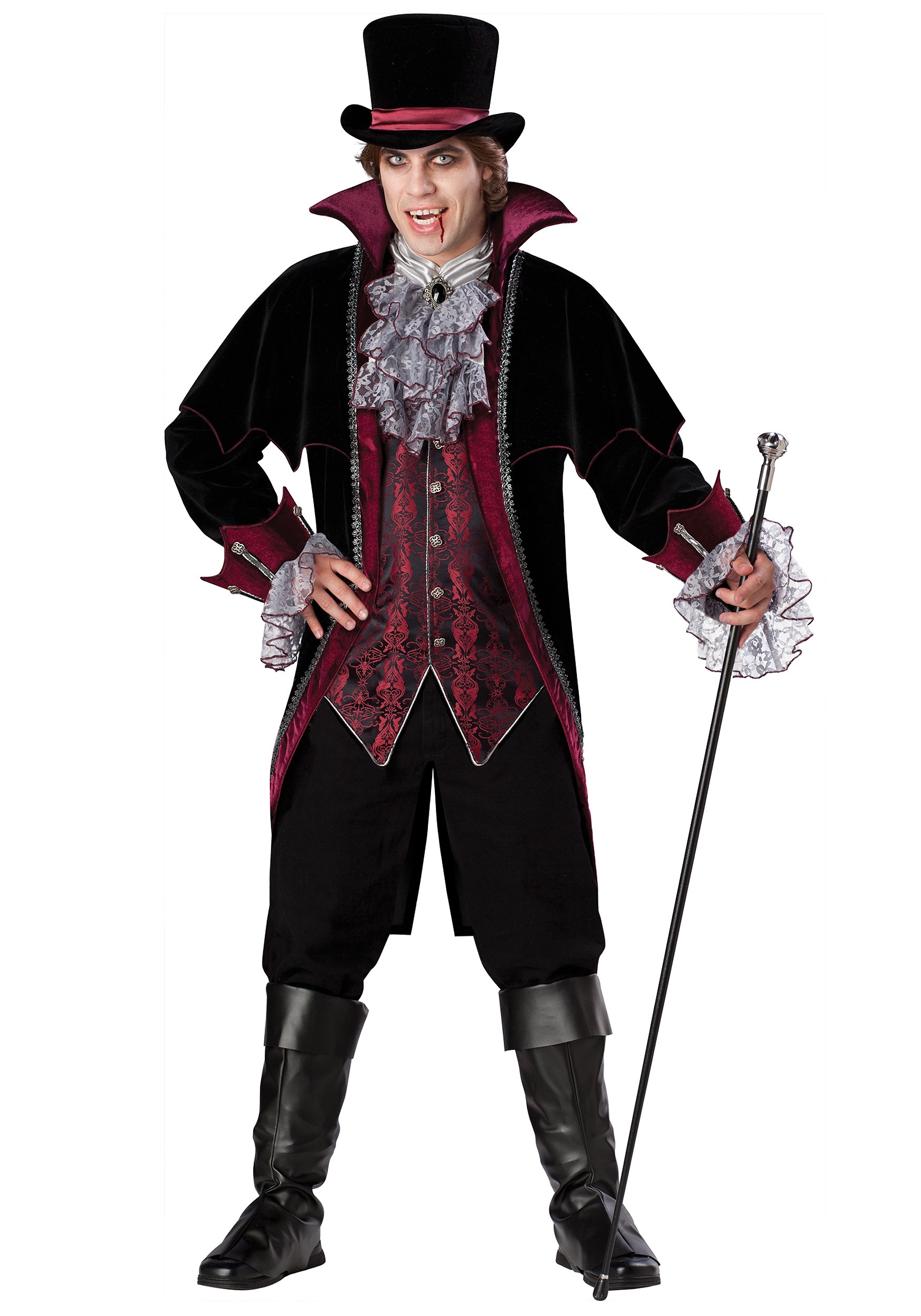 C305 Mens Victorian Vampire Count Dracula Scary Fancy  Halloween Costume Outfit 