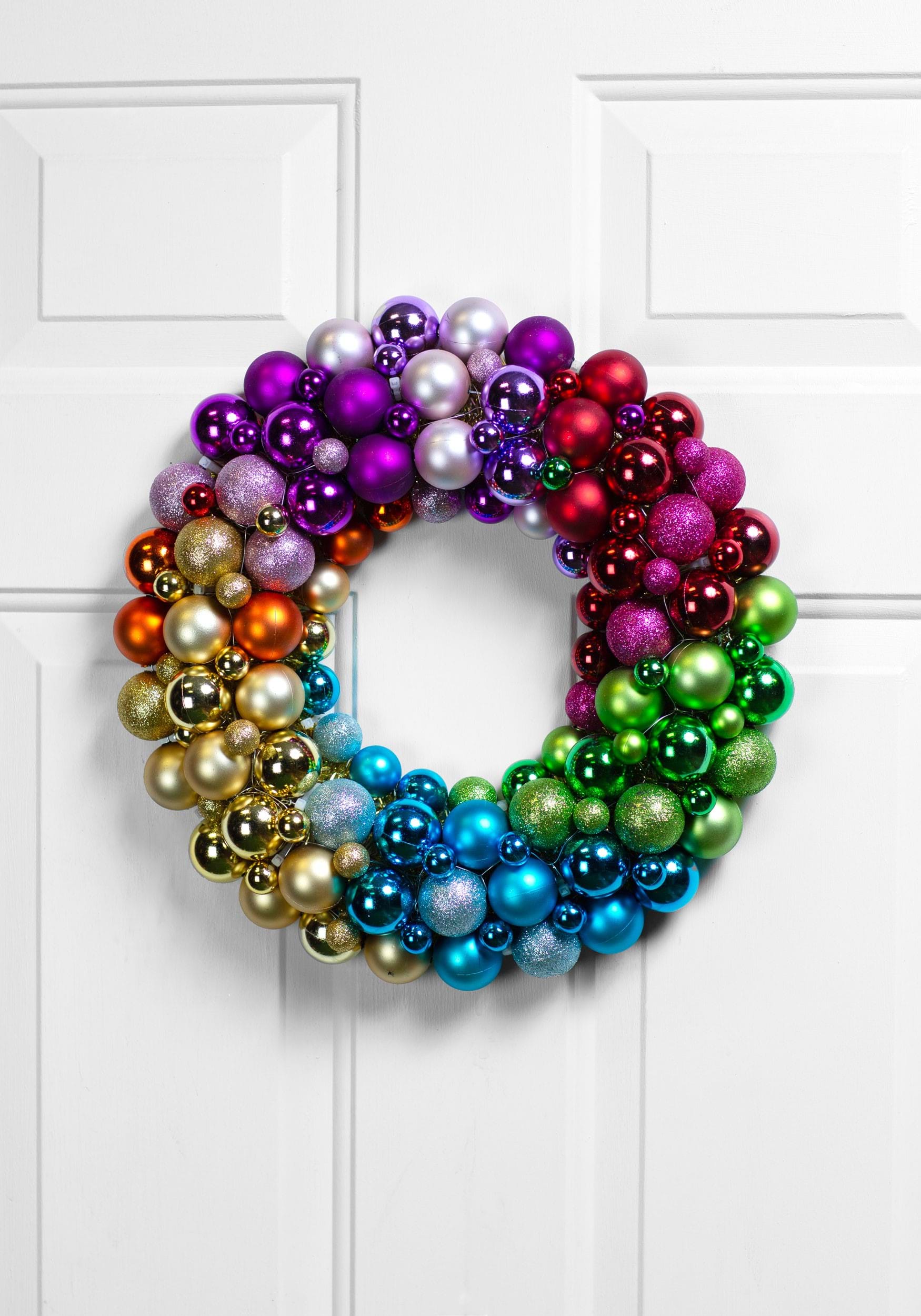 Rainbow Colors 15 Inch Christmas Ball Wreath
