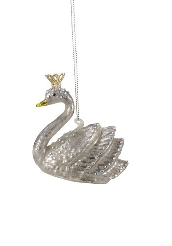Crowned Swan Glass Christmas Ornament