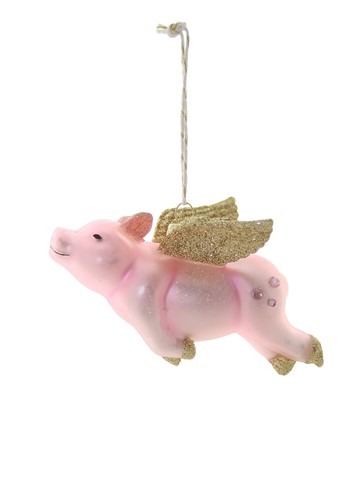 Flying Pig Glass Christmas Ornament