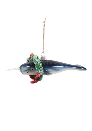 Holiday Cheer Narwhal Glass Ornament