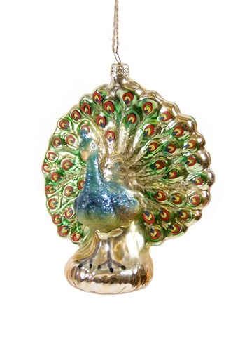 Peacock Glass Christmas Ornament