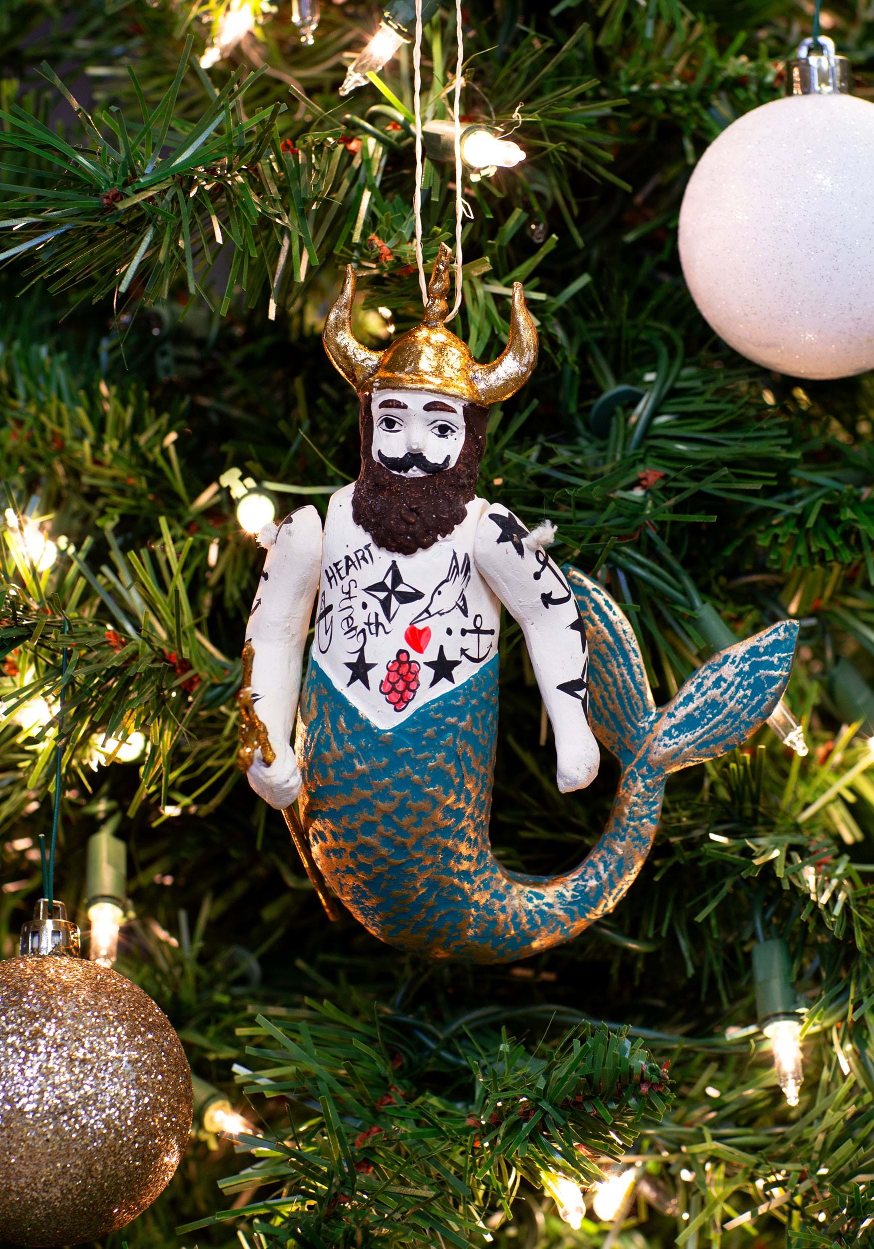 A Poseidon Merman Christmas Ornament