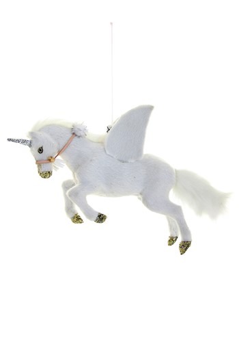 Winged White Fur Unicorn Christmas Decor