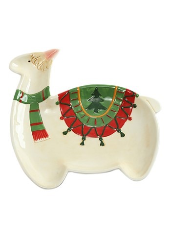 Ceramic Holly Llama Christmas Platter