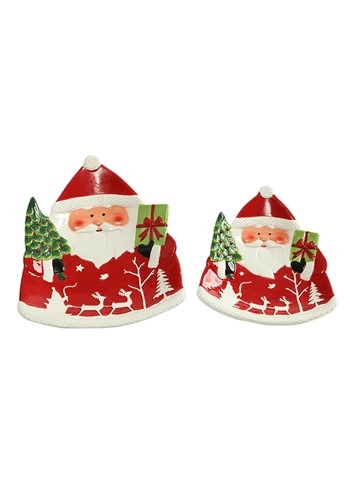 Set of 2 Ceramic Santa Christmas Platter Set