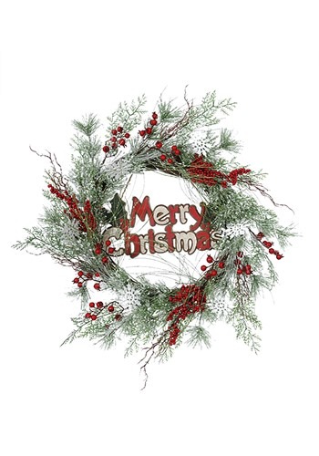 Merry Christmas 24 Snowflake & Pine Wreath