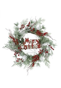 Merry Christmas 24 Snowflake & Pine Wreath