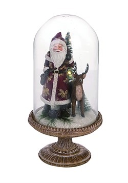 Light Up Resin Father Christmas Glass Cloche Decoration
